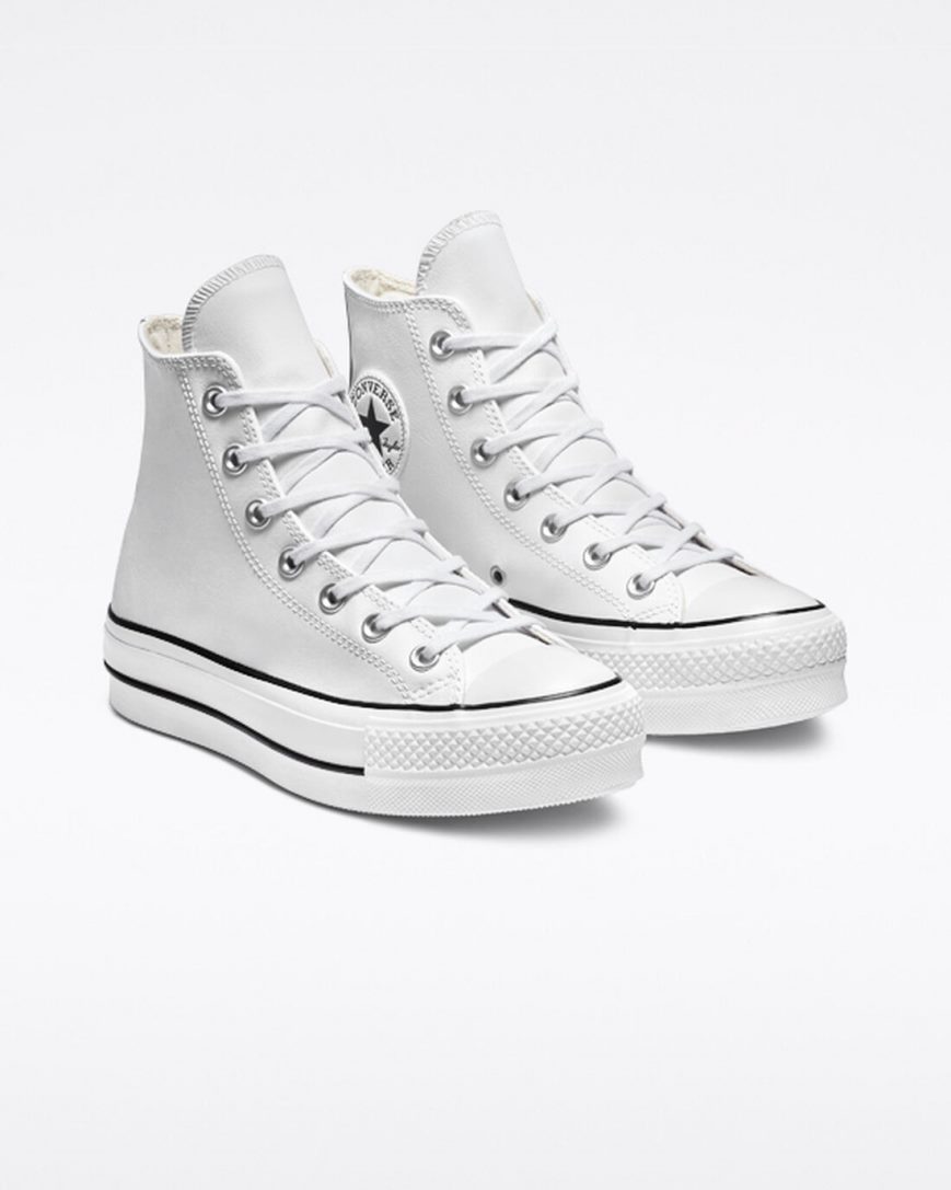 Women's Converse Chuck Taylor All Star Lift Leather High Top Platform Shoes White / Black / White | AU 39E14K